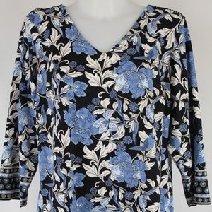 Charter Club Blue Floral Print Top Size 1X